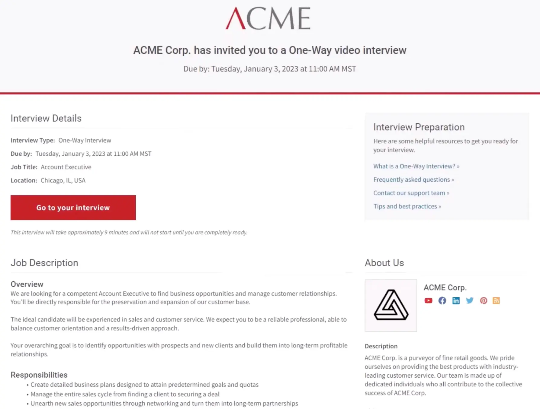 SparkHire Candidate-facing Page