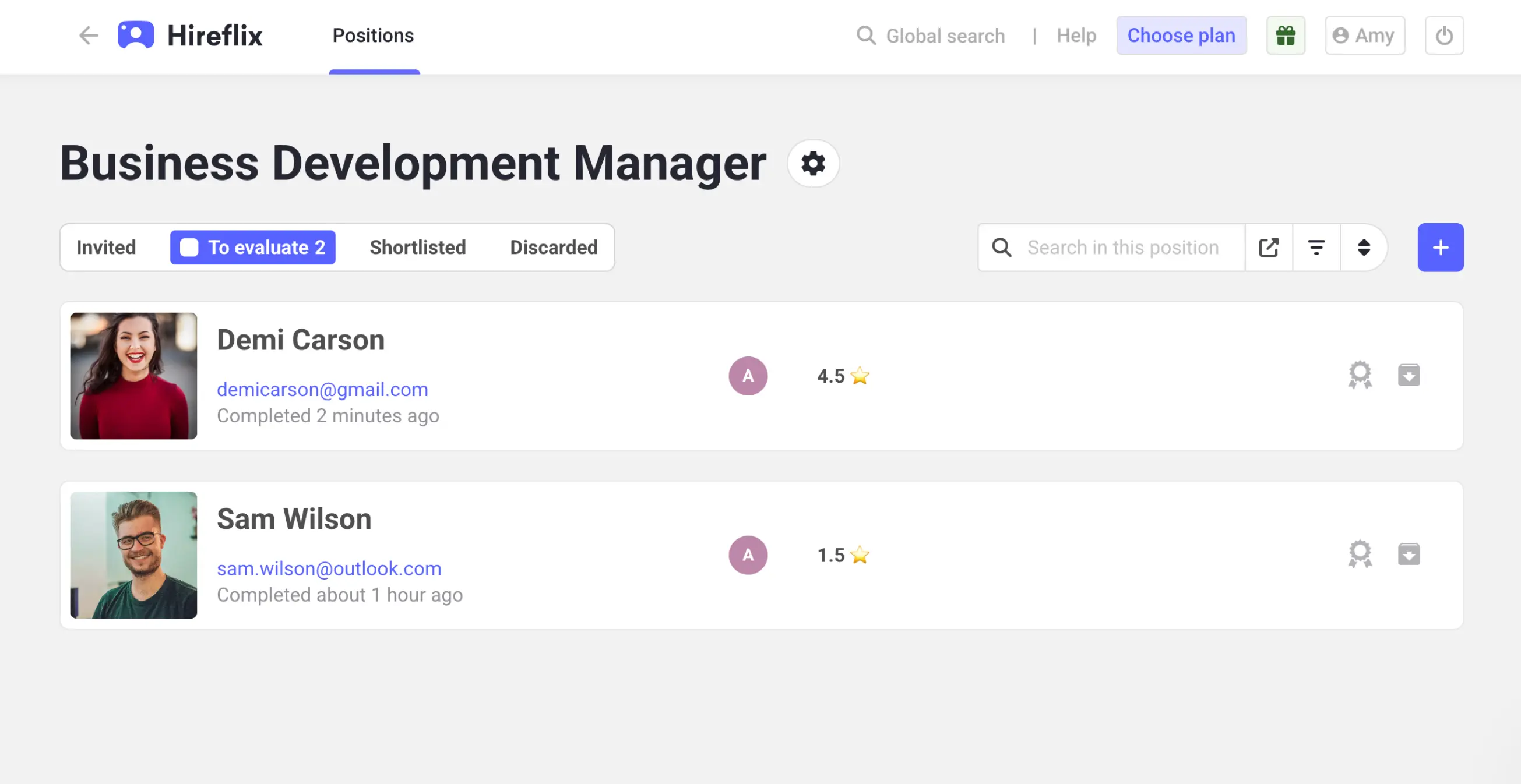 Hireflix General candidate dashboard