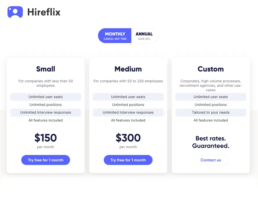 Hireflix Pricing Plans