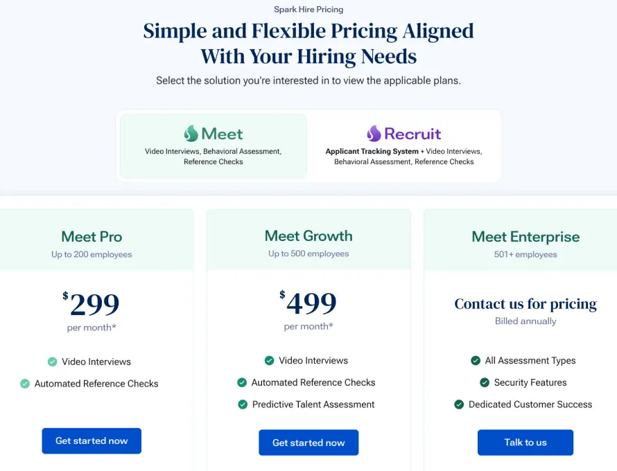 SparkHire Pricing Plans