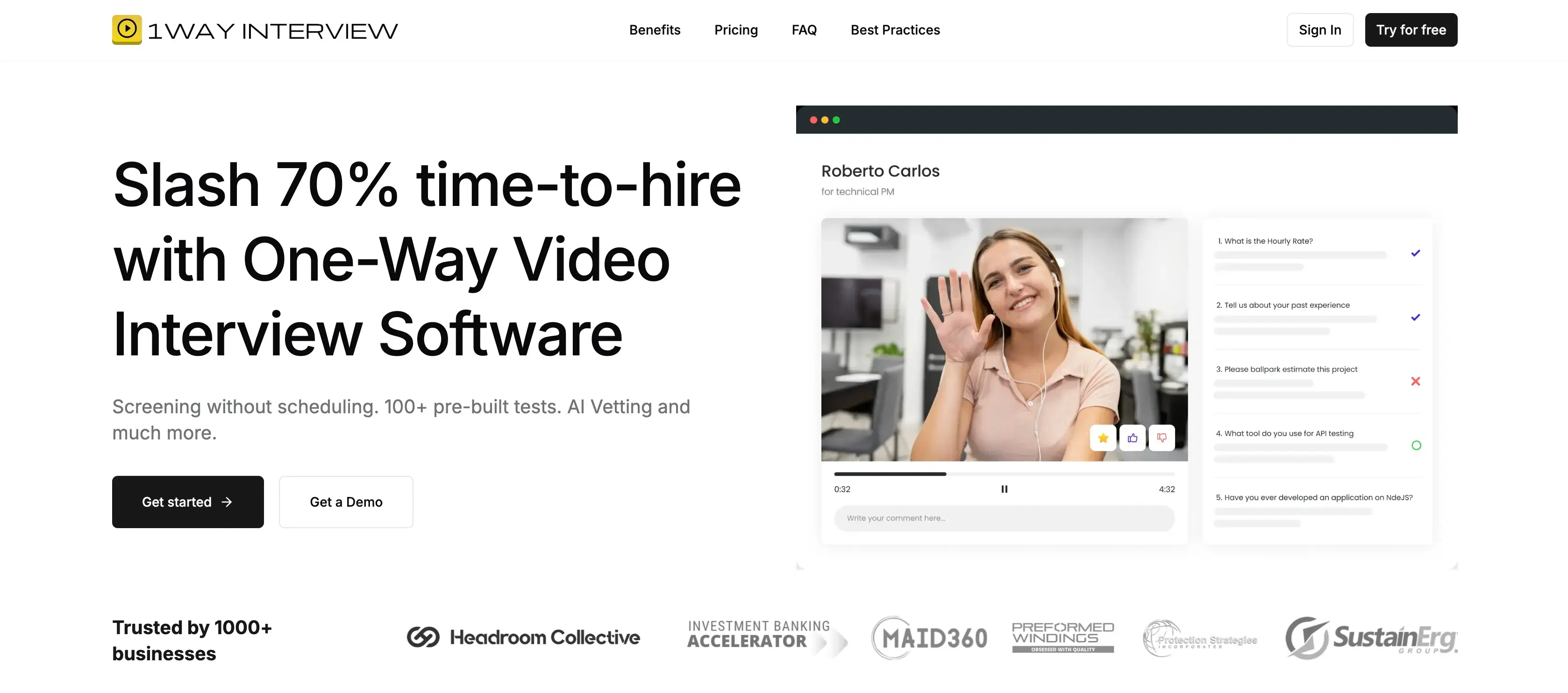 1way interview screenshot homepage